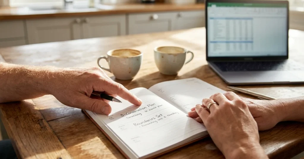 Couple Using Calendar to Plan Engagement Timeline