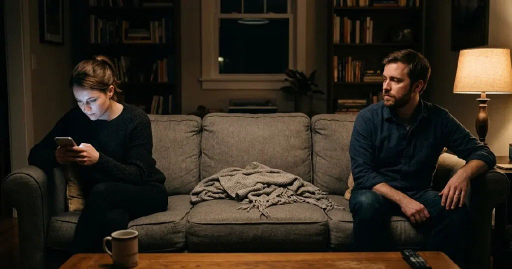 Couple on couch evening
