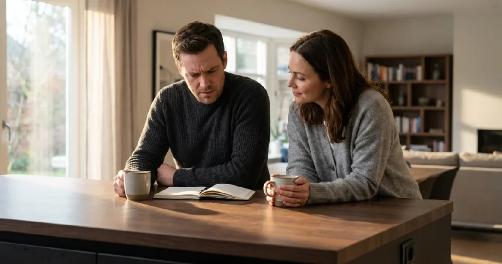 Gamophobia Meaning Couple Discussing Marriage Fears Calmly at Home