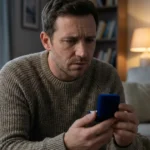 Man Holding Engagement Ring Box With Contemplative Expression reflecting Proposal Anxiety