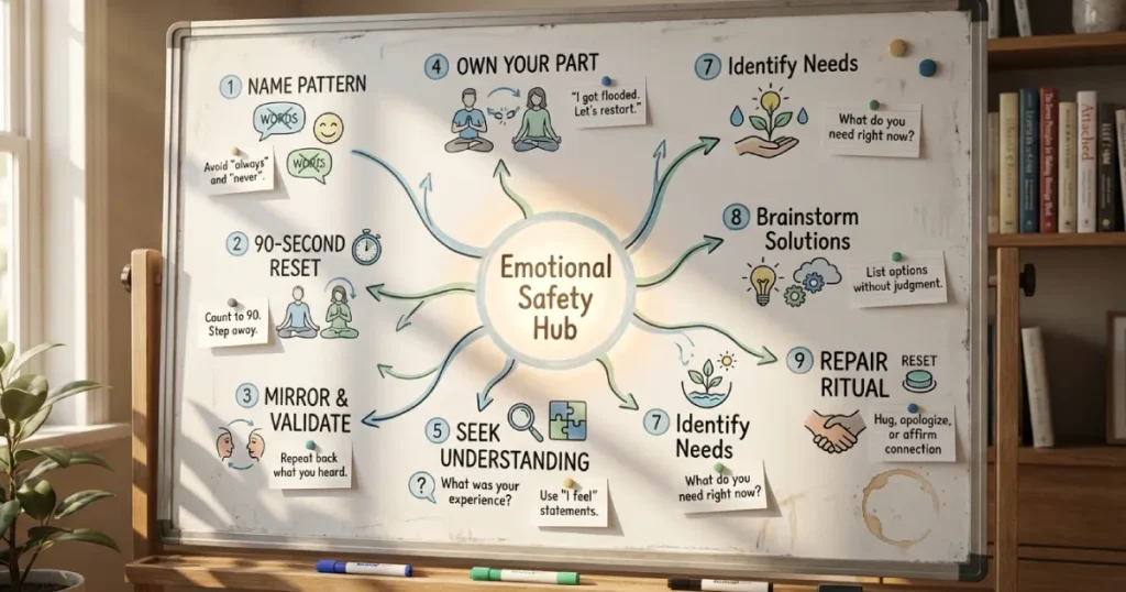 9 Steps to Stronger Mental Health in Relationships Infographic Diagram