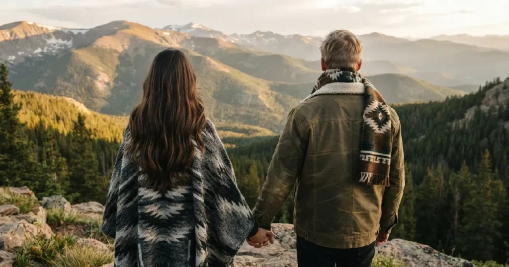 Couple holding hands looking