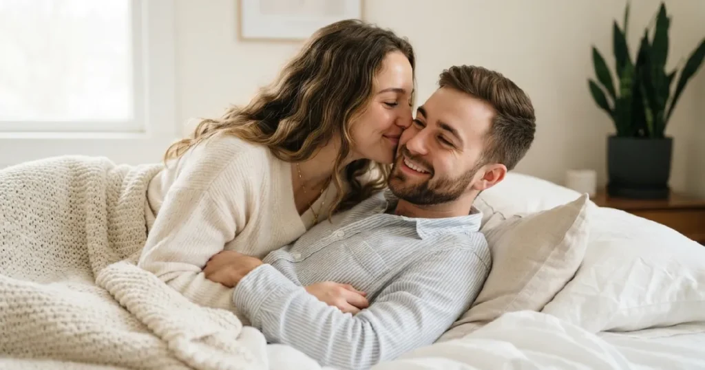 Couple lying on bed