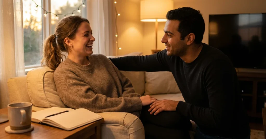 Engaged Couple Sharing Intimate Moment Away From Wedding Planning Stress