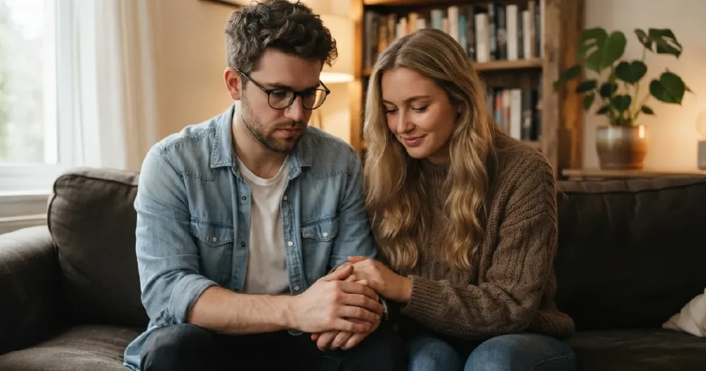 Man and woman holding hands