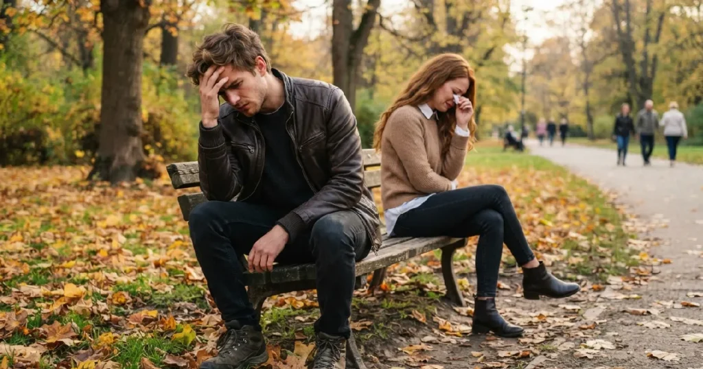 Man and woman sitting apart