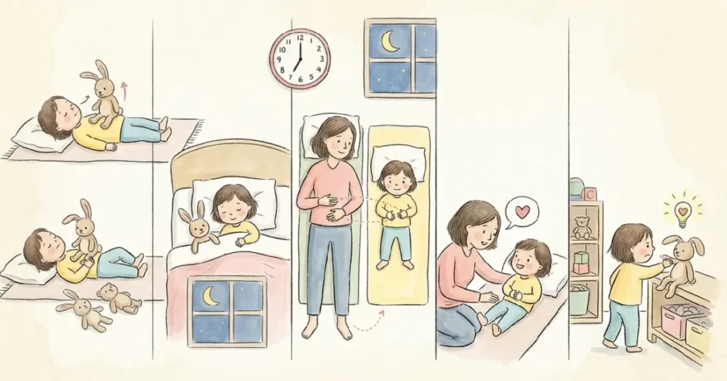 A simple, hand-drawn style illustration that guides parents through the five gentle steps to teach mindful breathing before stress strikes.
