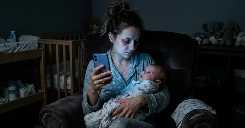 Exhausted-Mom-Awake-At-3AM-Baby-Sleep