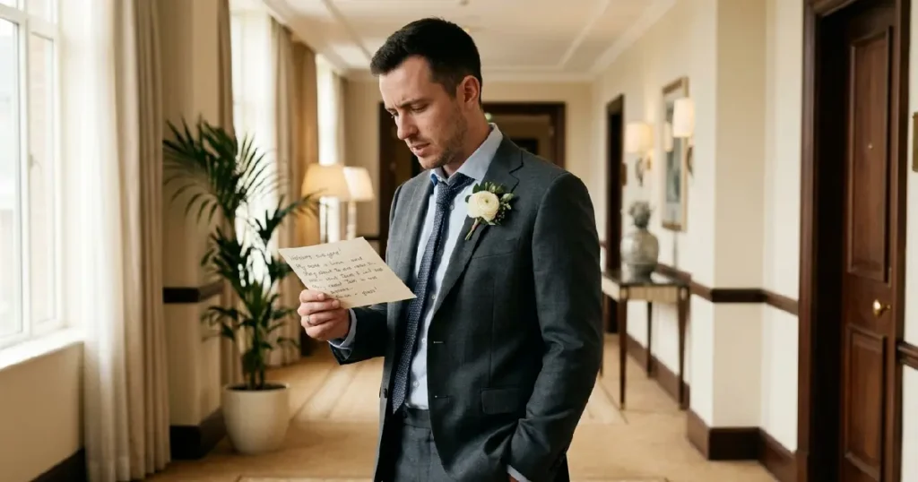 Groomsman Rehearsing Wedding Speech Before Reception