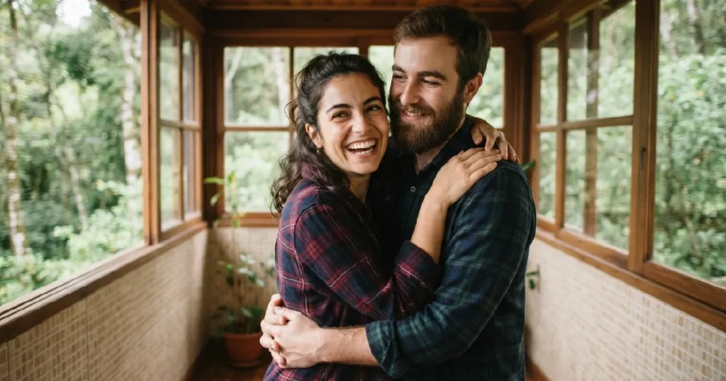 Man and woman embracing