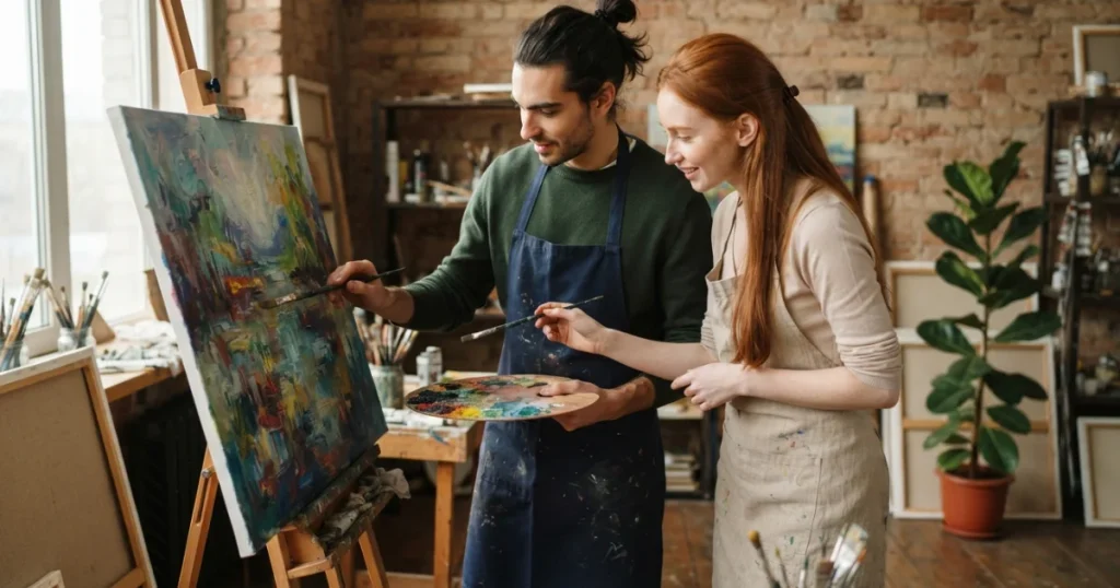 Man-and-woman-painting-together