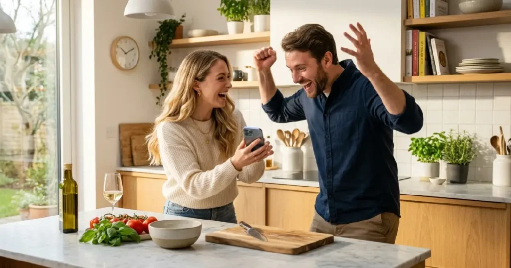 Partner Celebrating Success in Healthy Supportive Relationship