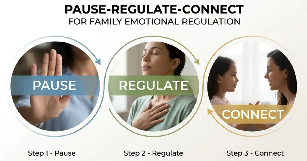 The 3-Step Emotional Regulation Process for Families Infographic