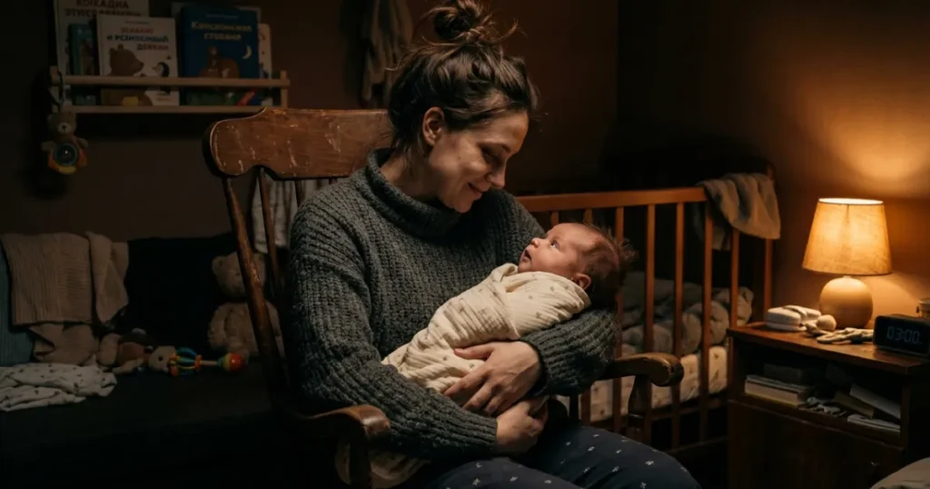 Tired-Mother-Rocking-Newborn-At-Night