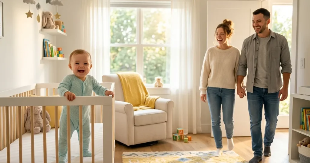 Well-Rested-Parents-Greeting-Happy-Baby-Morning