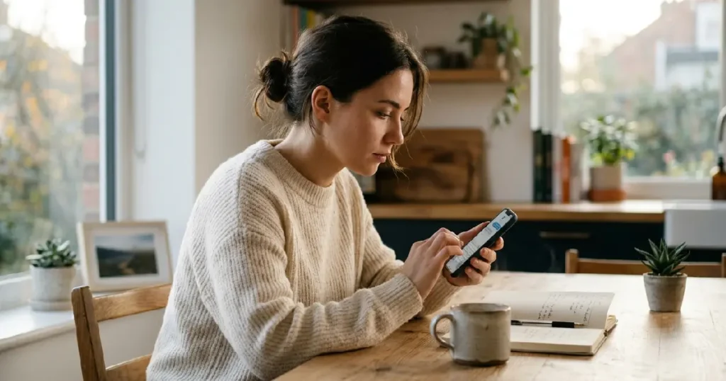 Woman Carefully Composing Perfect Good Morning Text Message