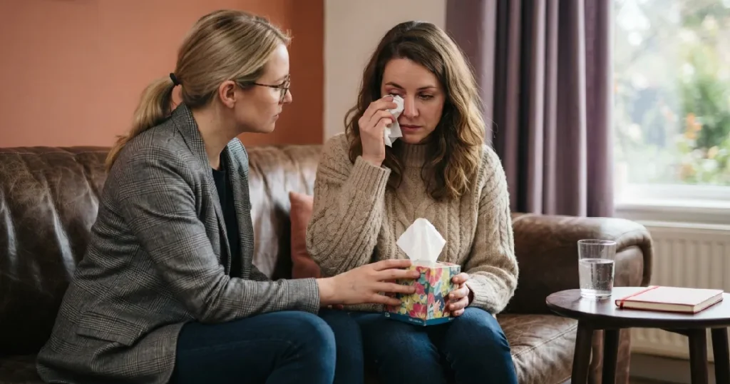 Active Empathy Two women sitting on sofa
