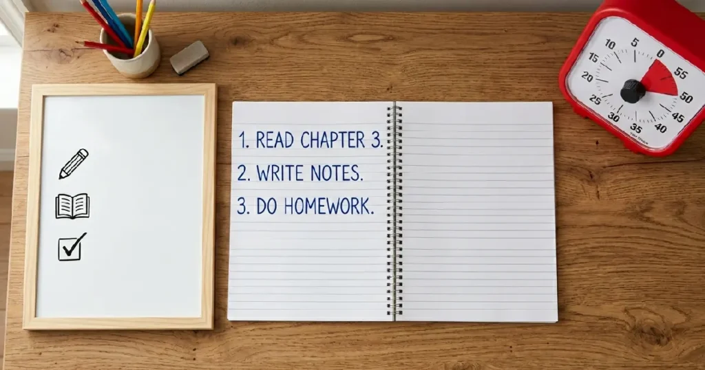Implementing a visual 'Brain Dump' checklist and timer helps externalize a child's working memory and reduces anxiety.