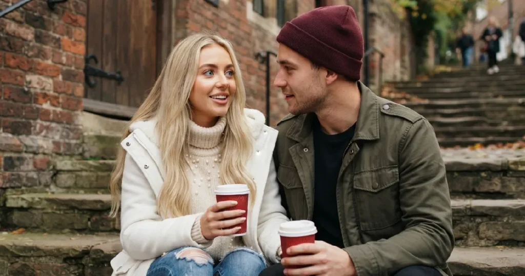 Man and woman drinking coffee