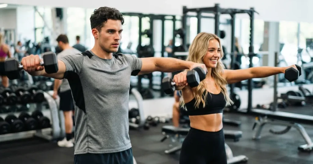 Man and woman exercising gym