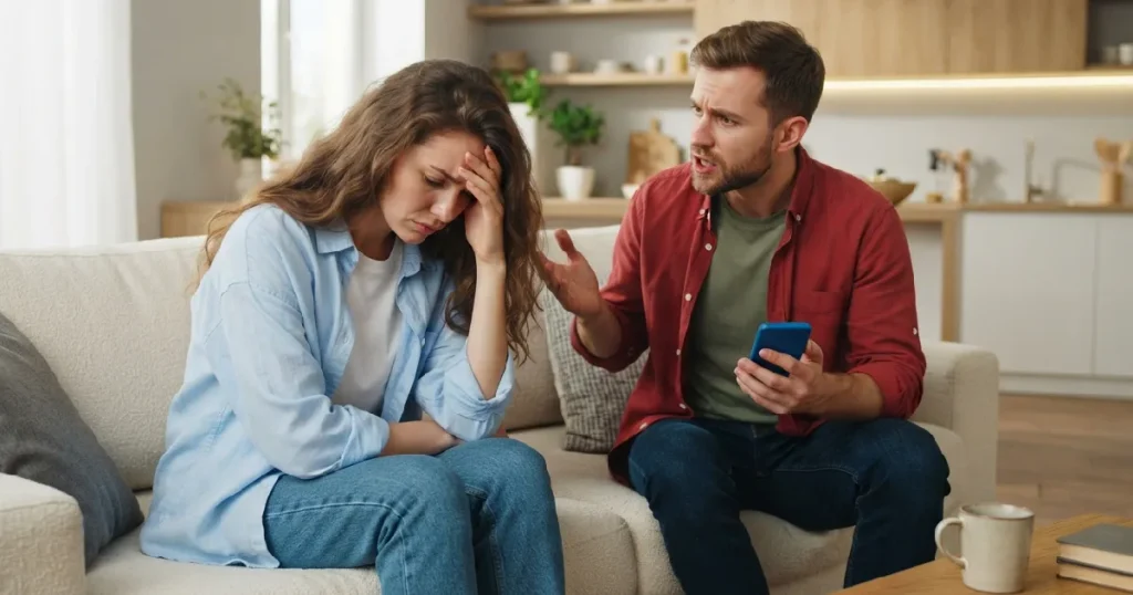 Woman and man arguing