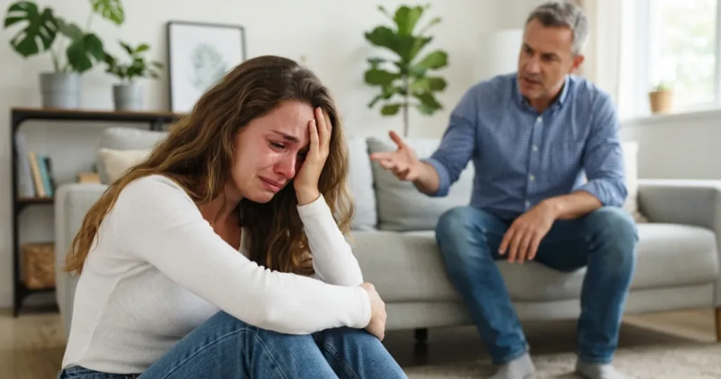 Woman crying during argument