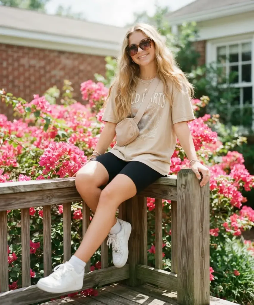 Bike Shorts + Oversized Graphic Tee