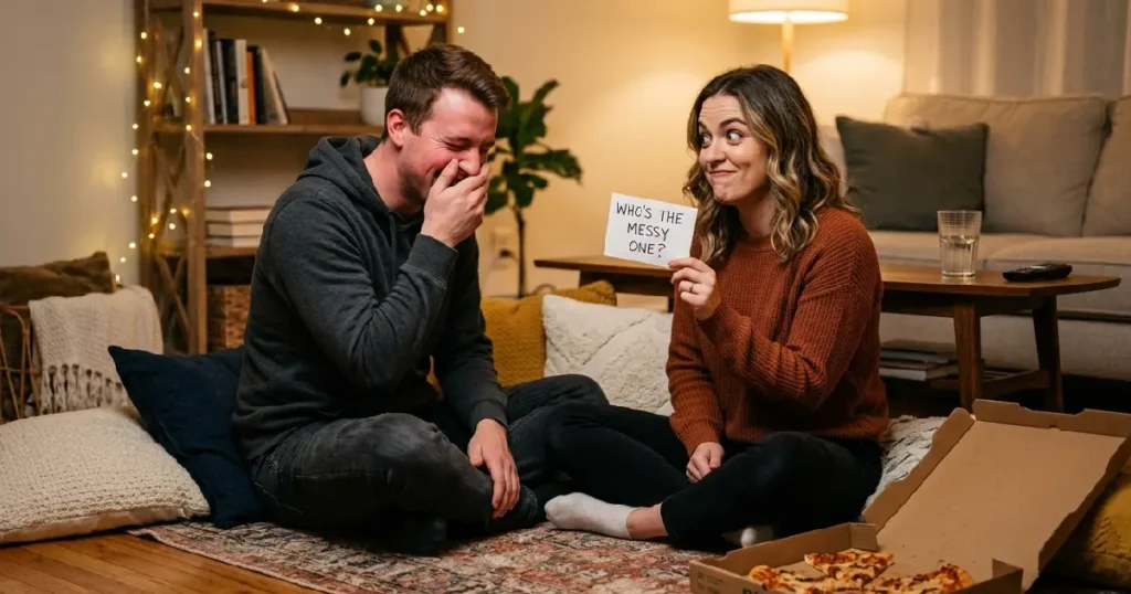Couple Playing a Question Game at Home on Date Night