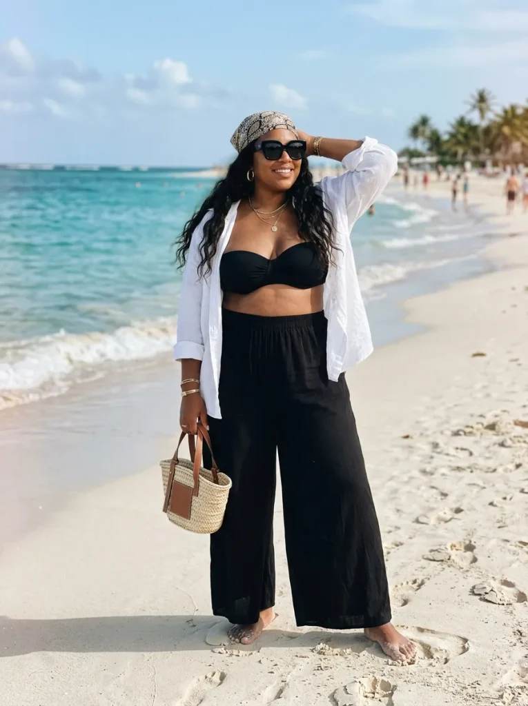 Wide-Leg Palazzo Pants over One-Piece