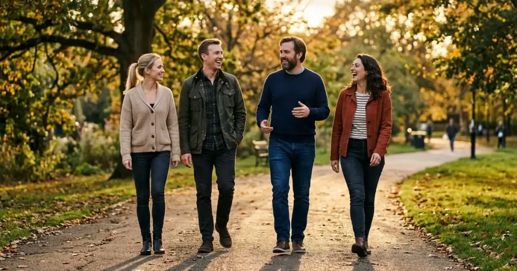Adults walking on park path