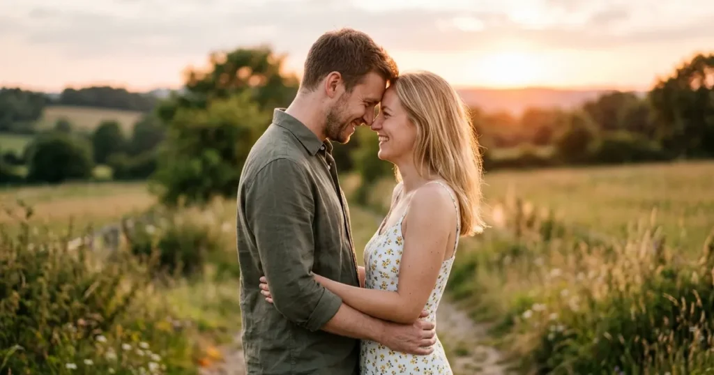 Couple standing close outdoors