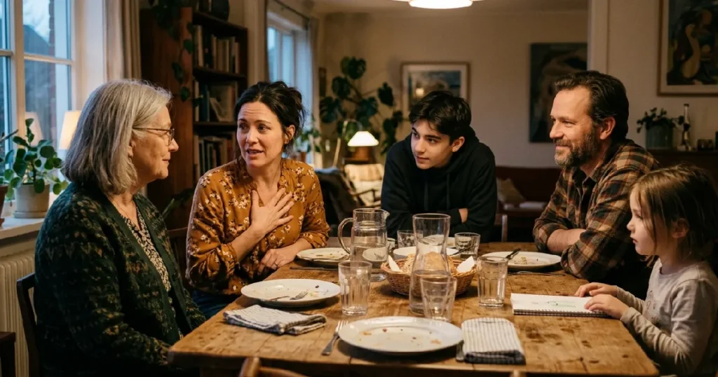Family gathered around dinner table