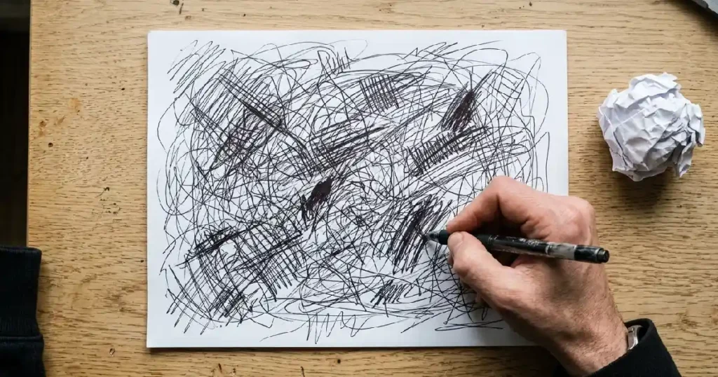 Hand scribbling on paper