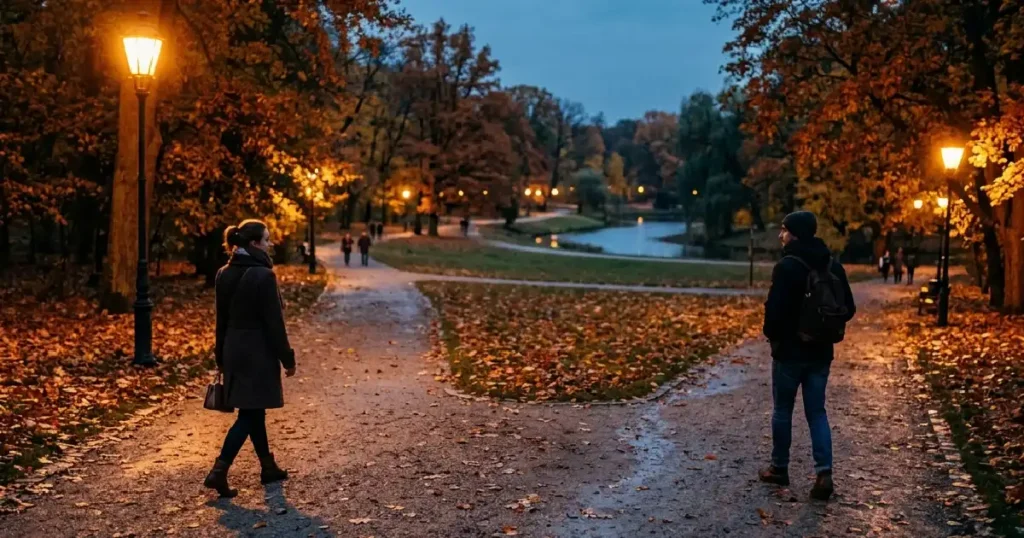 Man and woman walking park