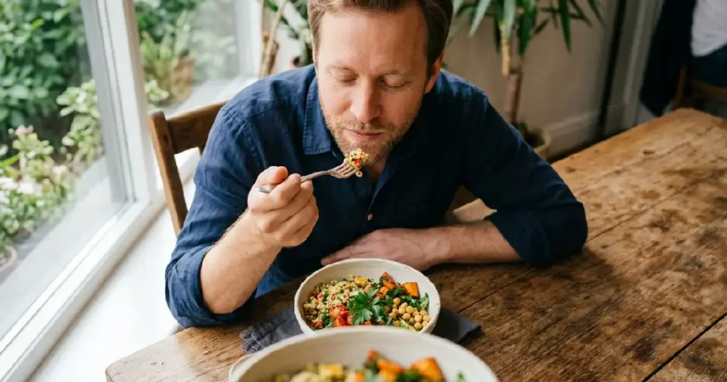 Man eating from bowl