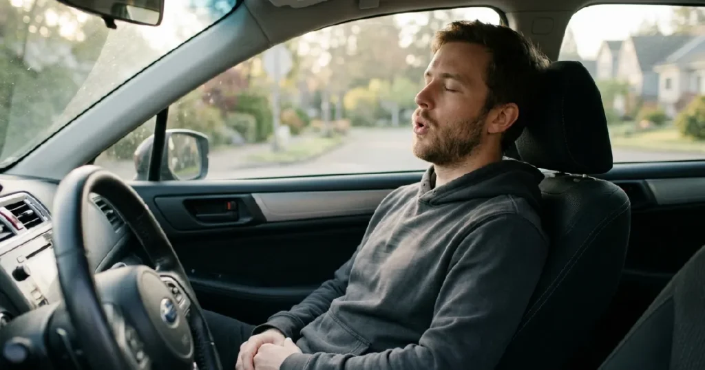 Man humming in car