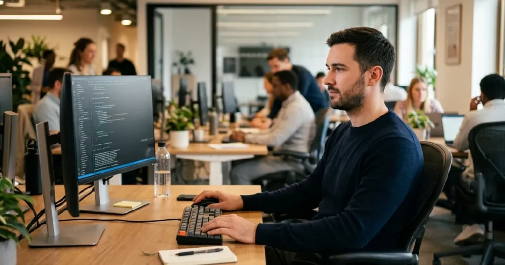Man looking at computer monitor