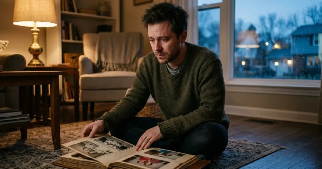 Man sitting beside photo album