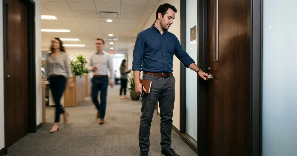 Man standing at office door