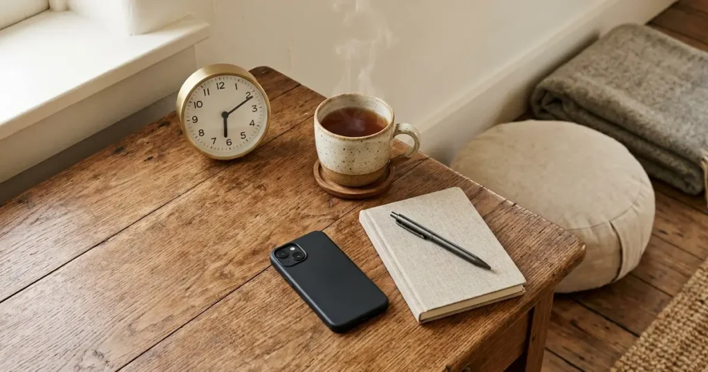 Morning ritual on wooden desk