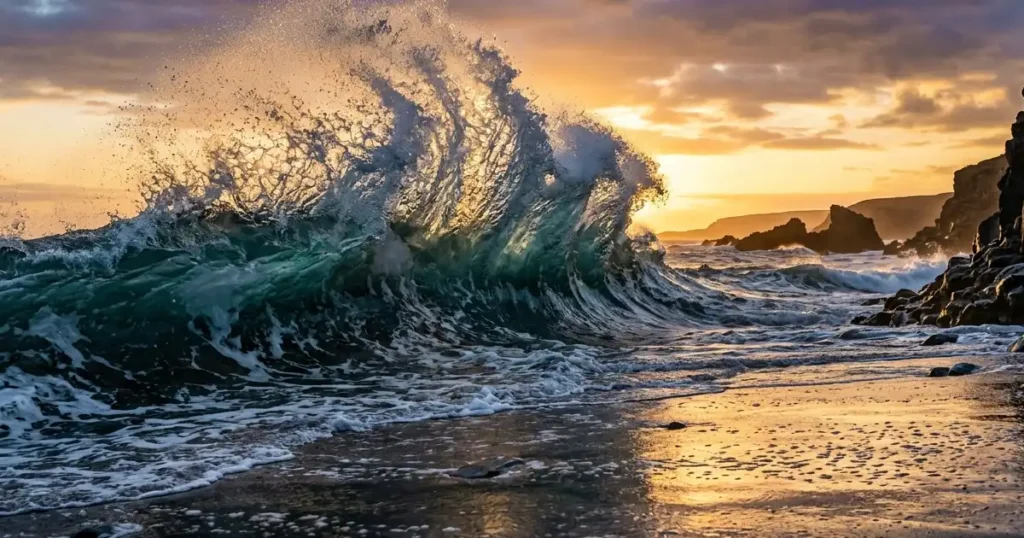 Ocean waves cresting on coastline