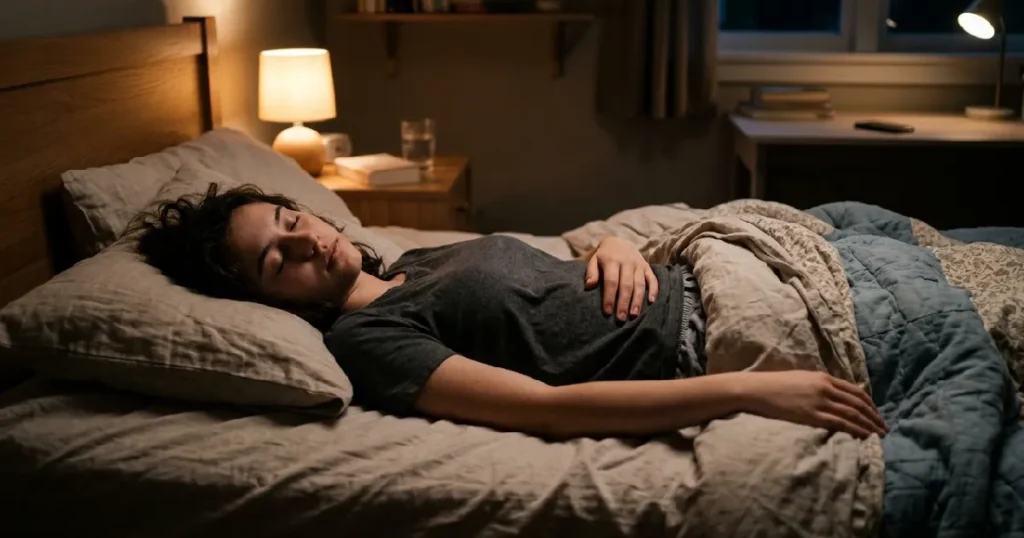 Teenager relaxing on bed