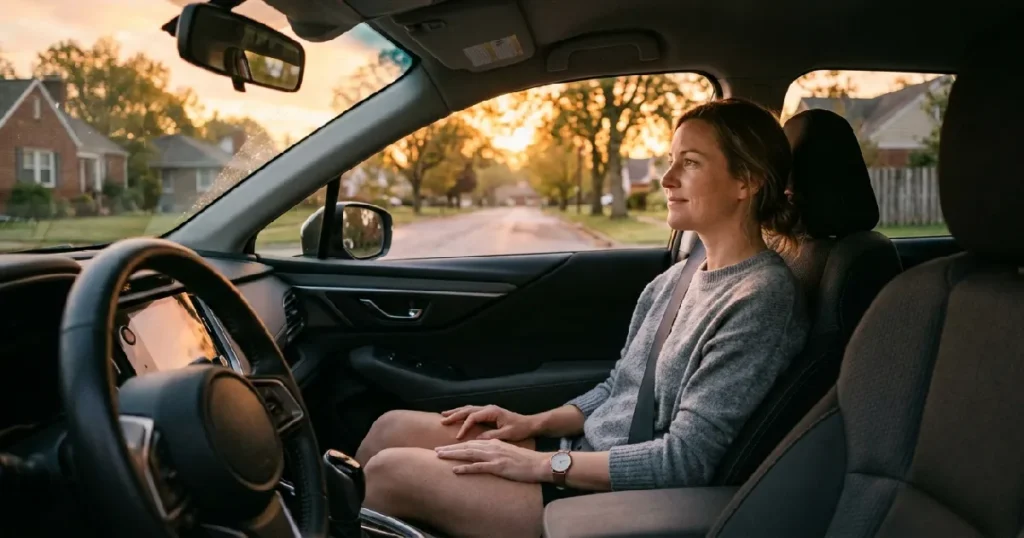 Woman in car looking out
