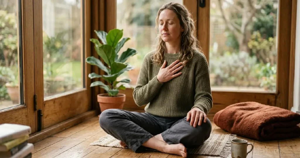 Woman meditating on floor