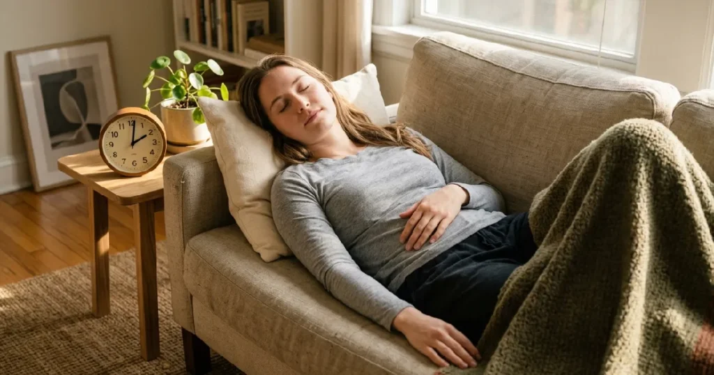 Woman resting on couch