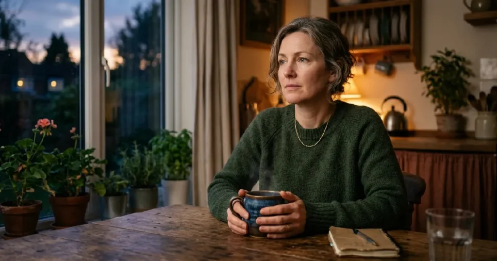 Woman sitting at kitchen table