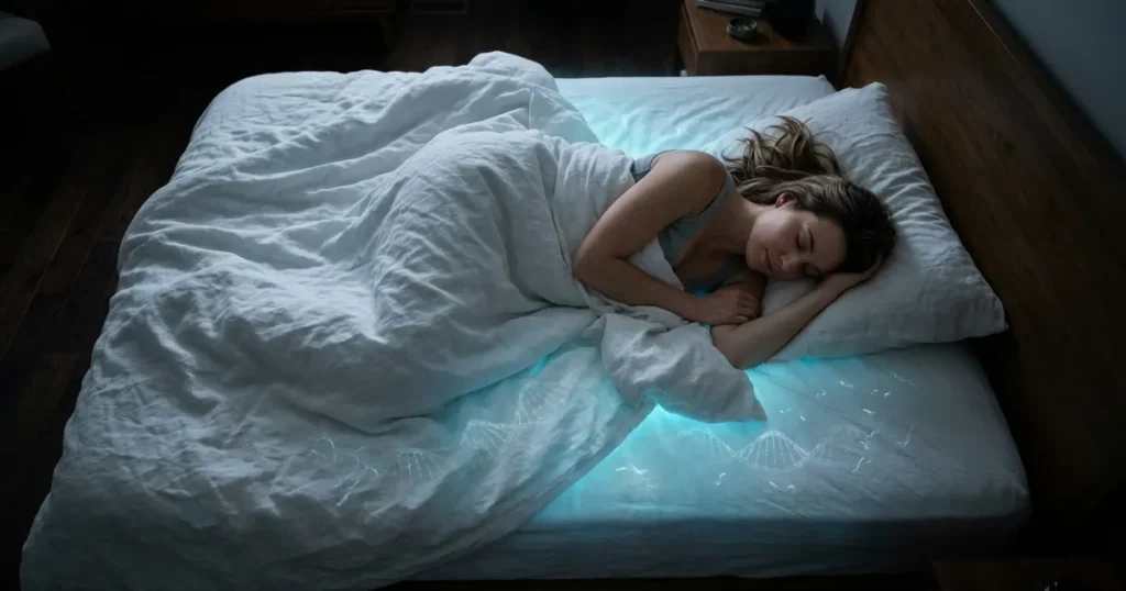 Woman sleeping in dark bedroom