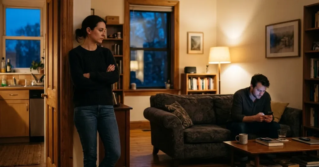 Woman watching partner on couch