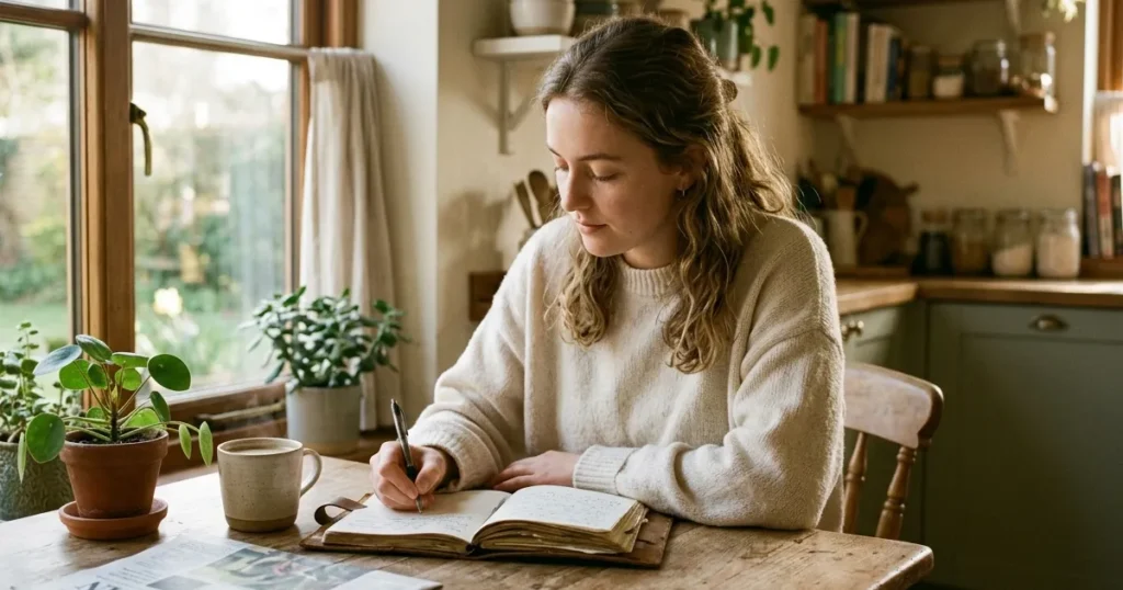 Woman writing in notebook