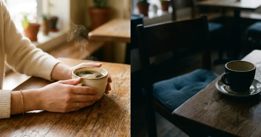 Womans hands holding coffee cup